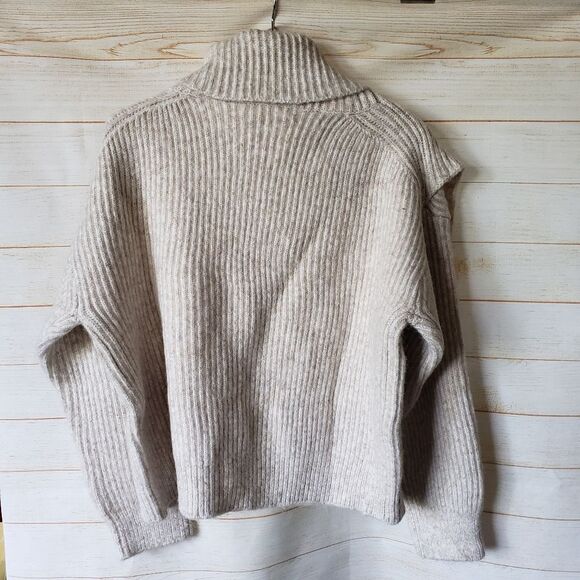 Thakoon Chunky Scarf Ribbed Knit Turtleneck Sweater Oatmeal Tan Size XL - Picture 7 of 11